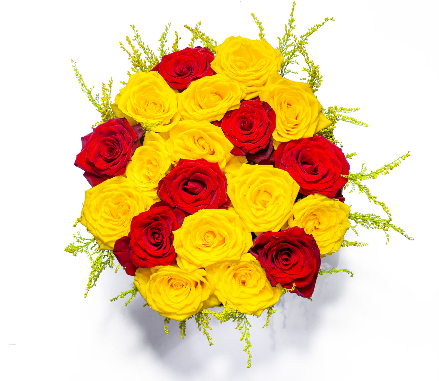 Golden Radiance Floral Box – Yellow & Red Roses
