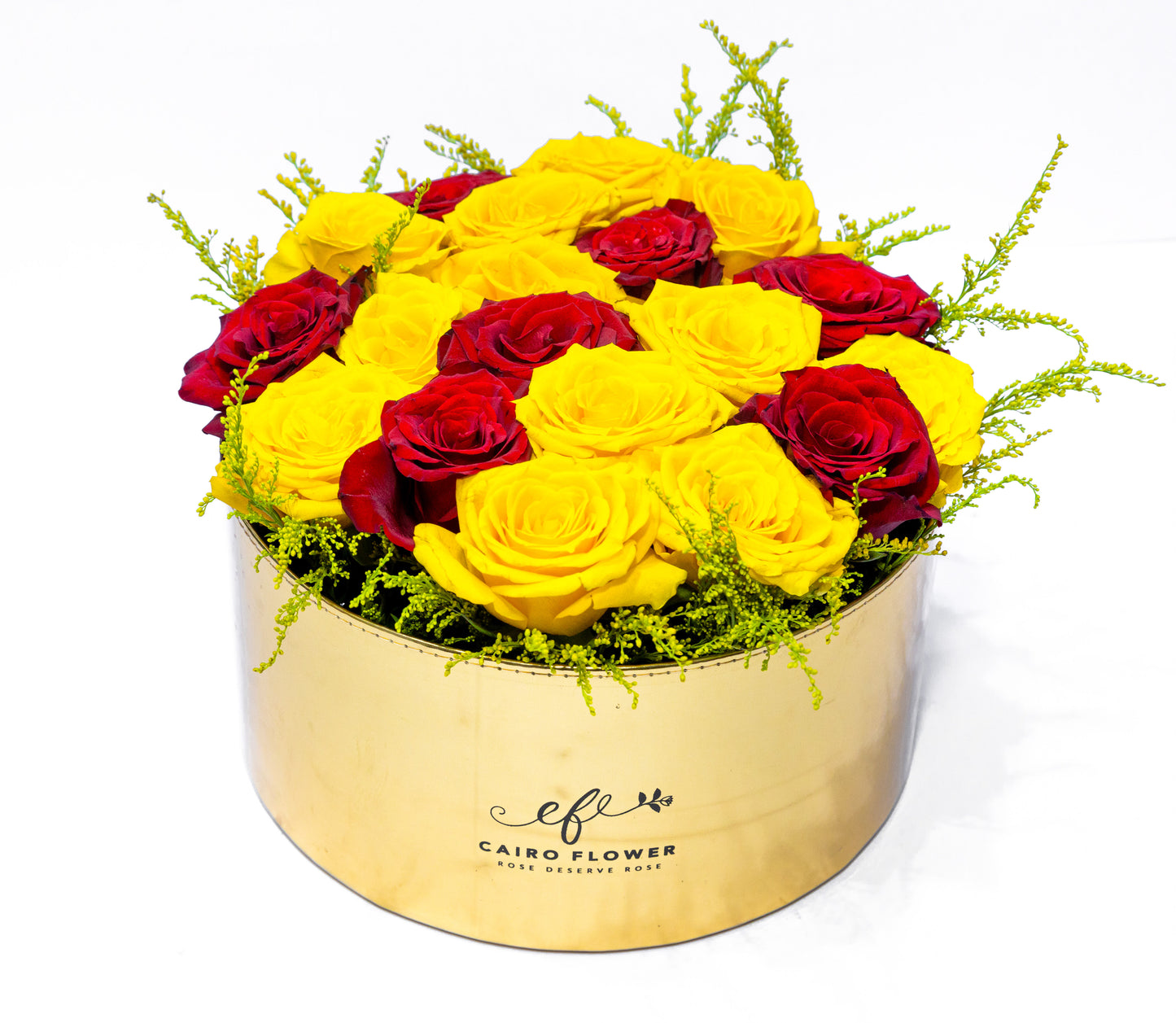 Golden Radiance Floral Box – Yellow & Red Roses