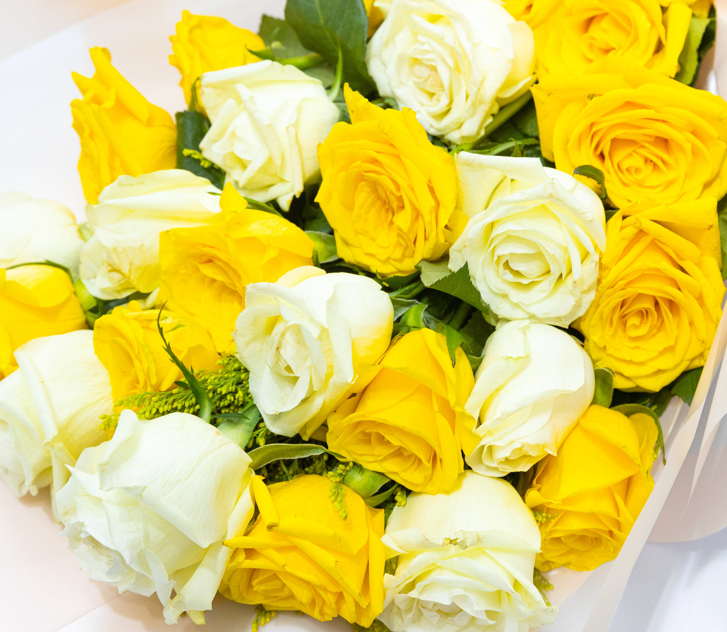 Golden Glow โ Yellow & White Rose Bouquet