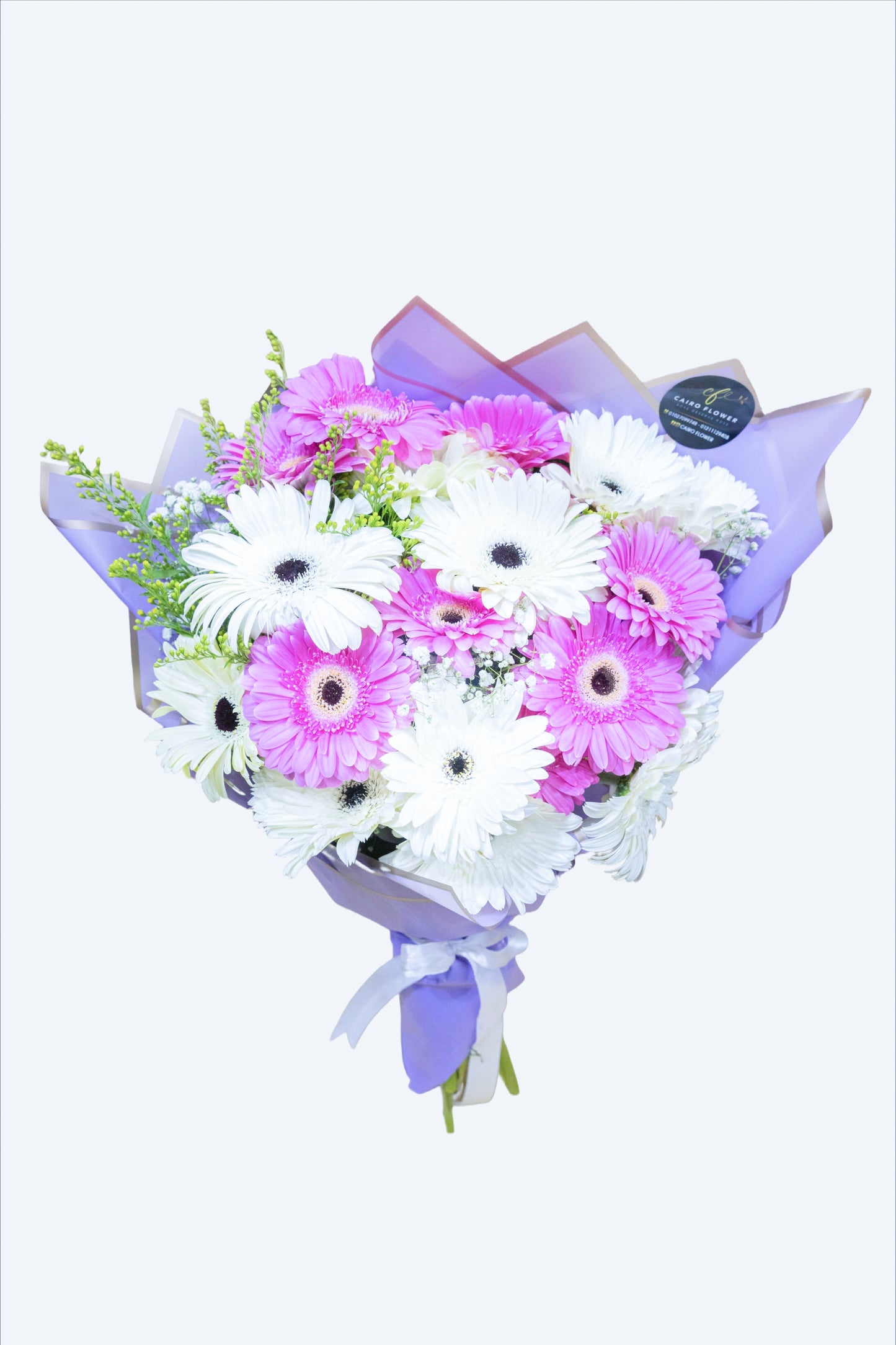 Elegant Gerbera Harmony – White & Purple Bouquet