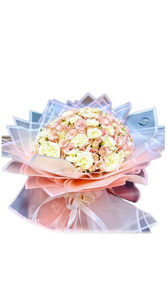 “Bouquet of White & Pink Grandeur with Rose‑Wrapping”