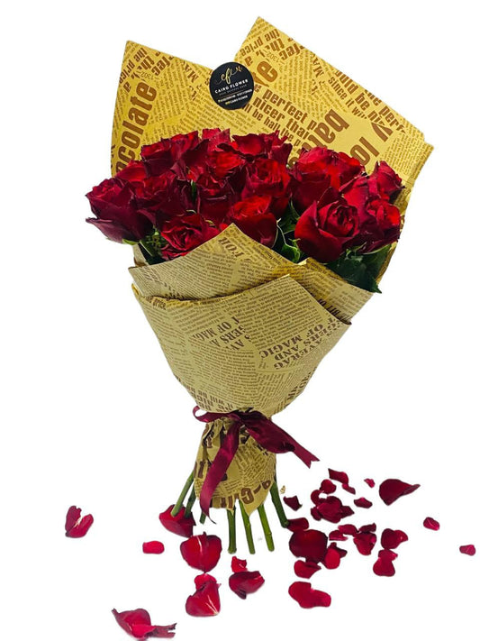 Elegant Imported Red Bouquet with Beige Wrap
