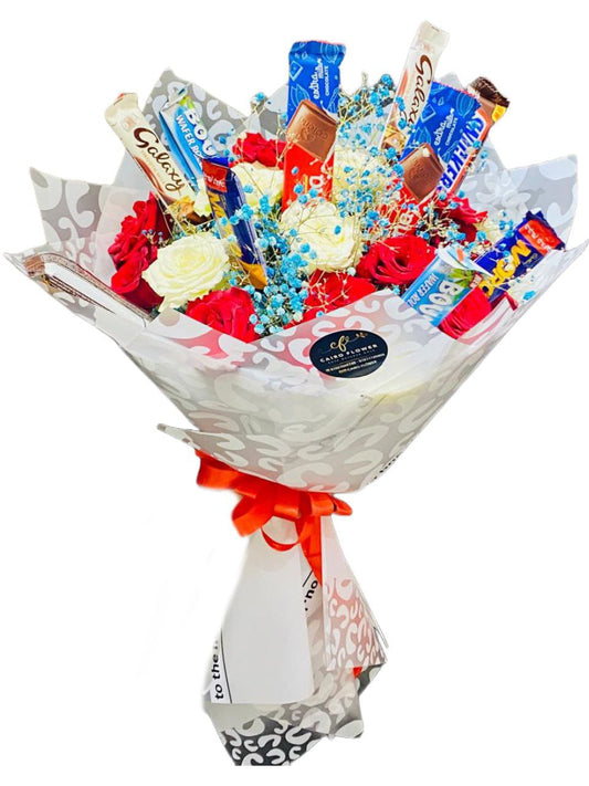 "Gift with Taste" – Mixed Roses & Chocolates Bouquet