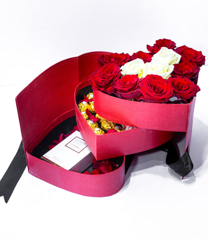 Heartfelt Elegance Gift Box – Roses, Chocolates & Perfume