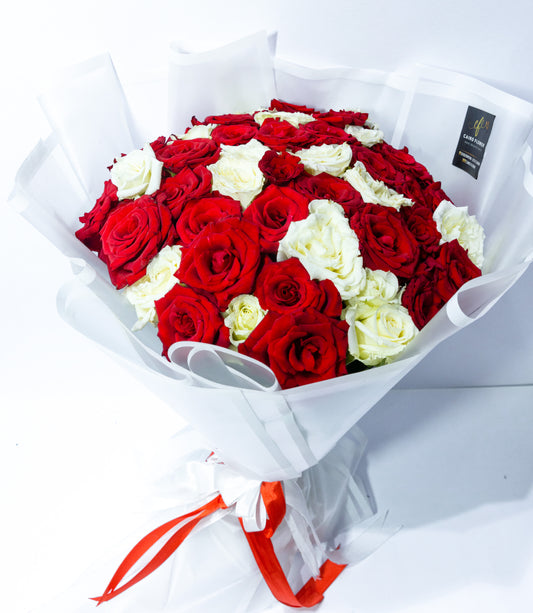 Pure Devotion Bouquet – Red & White Rose Harmony
