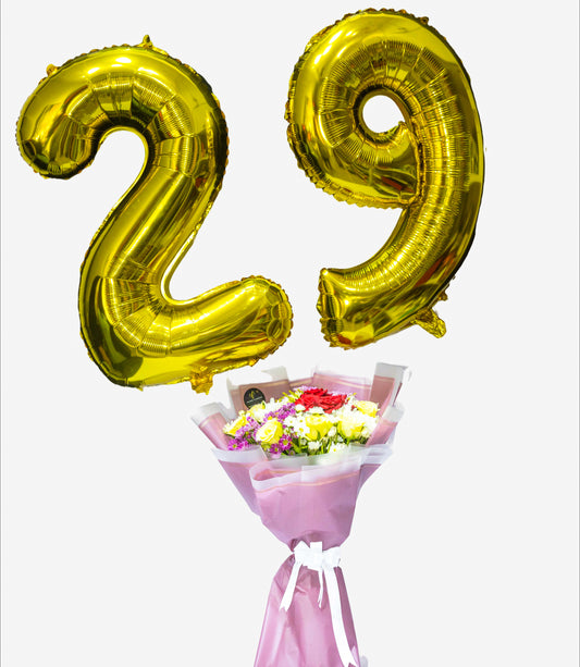 Birthday Flower Bouquet with Balloons