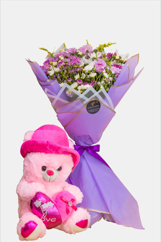 Sweet Love Combo – Purple Bouquet with Teddy Bear