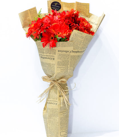 Vintage Charm – Red Gerbera Bouquet