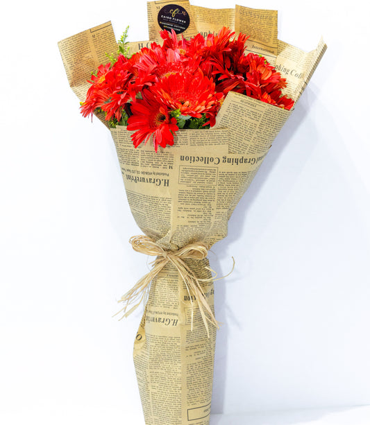 Vintage Charm – Red Gerbera Bouquet