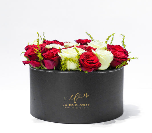 Velvet Harmony – Box of Red & White Roses