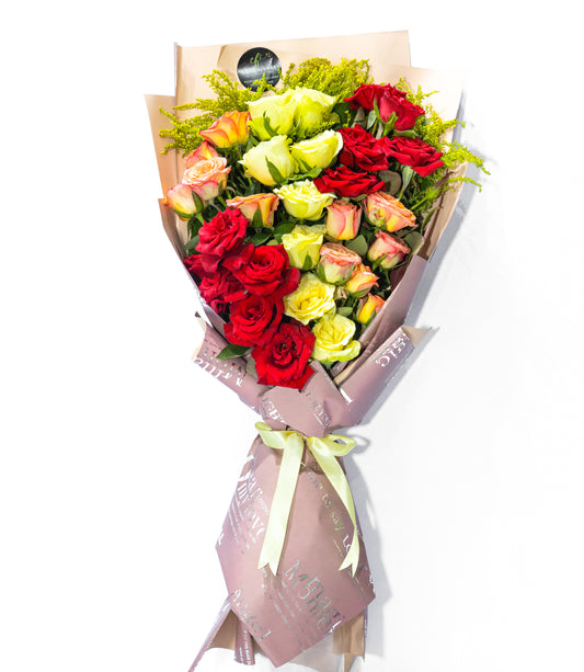 Sunset Symphony – Mixed Roses Bouquet
