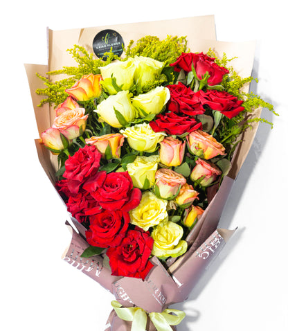 Sunset Symphony – Mixed Roses Bouquet