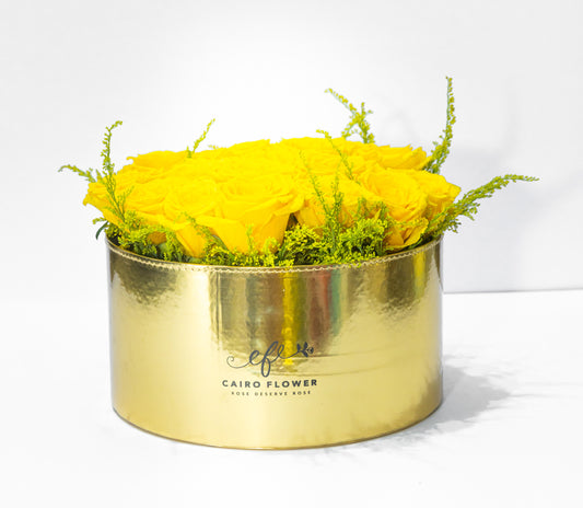 Golden Glow – Yellow Roses in a Luxe Gold Box