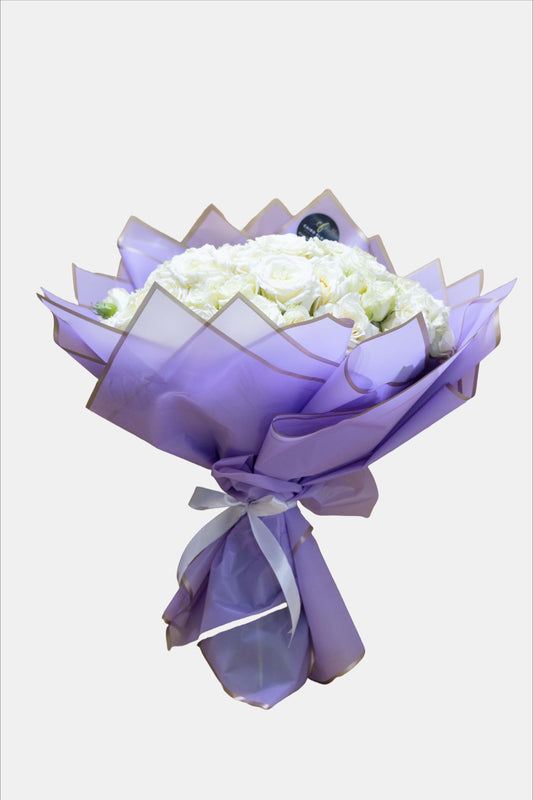 Lavender Elegance White Rose Bouquet