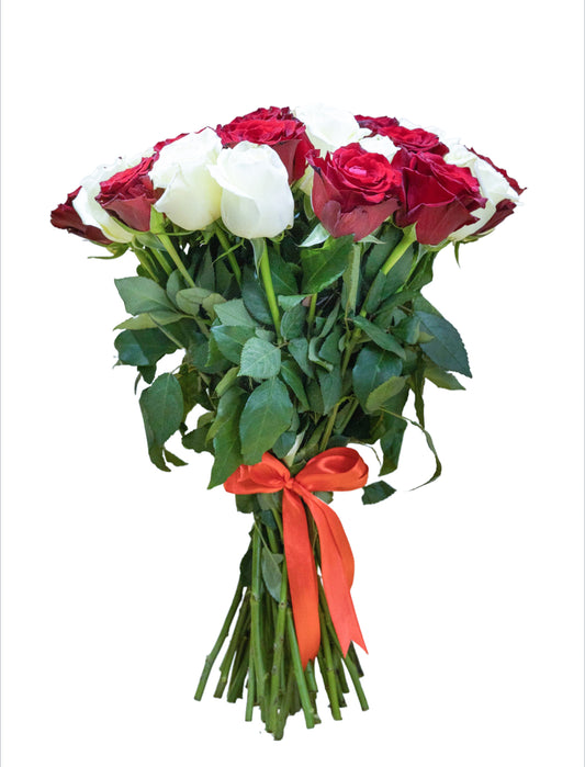 Timeless Red & White Rose Hand-Tied Bouquet