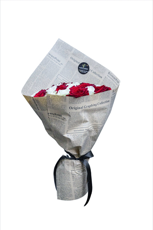 Timeless Love – Vintage Wrapped Red & White Rose Bouquet