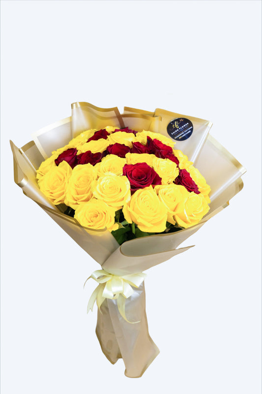 Sunshine & Passion – Yellow and Red Rose Bouquet