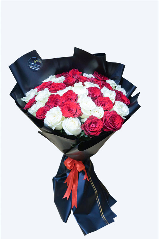 Classic Romance Red & White Rose Bouquet