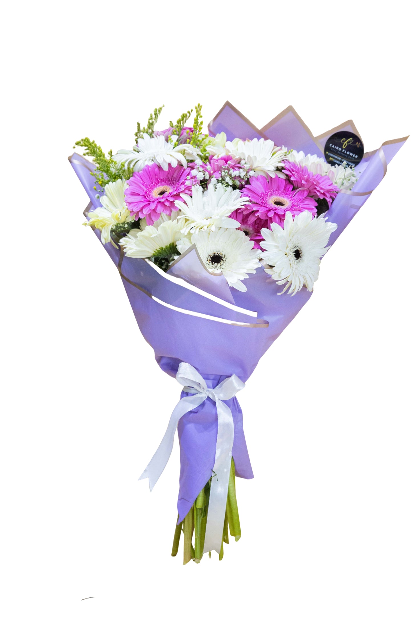 Elegant Gerbera Harmony – White & Purple Bouquet
