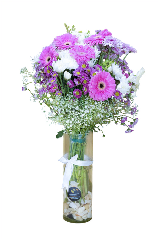 Lavender Breeze – Mixed Flowers in Glass Vase